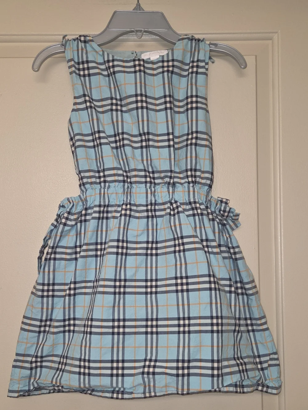 Authemtic BURBERRY Girls Light Blue Plaid Sleeveless Dress